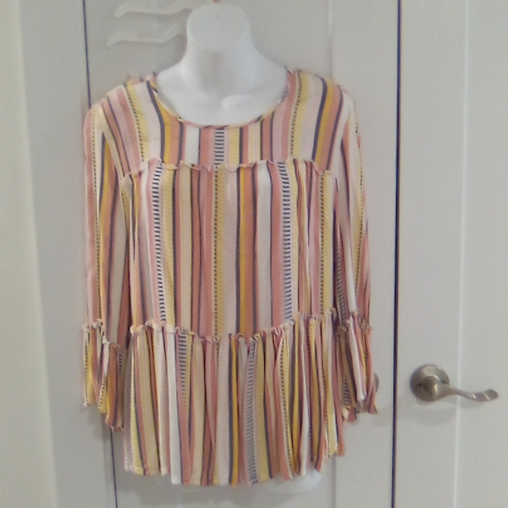 Miami Boho Textured Ruffle Tiers Vertical Multi Color Top